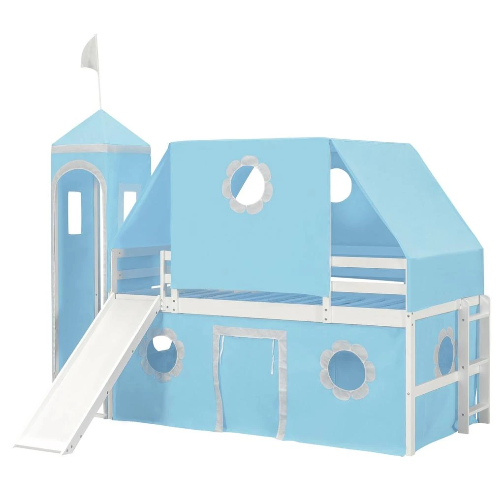 Streamdale Furniture Streamdale Twin Size Loft Bed with Slide Blue Tent and Tower - Blue 5