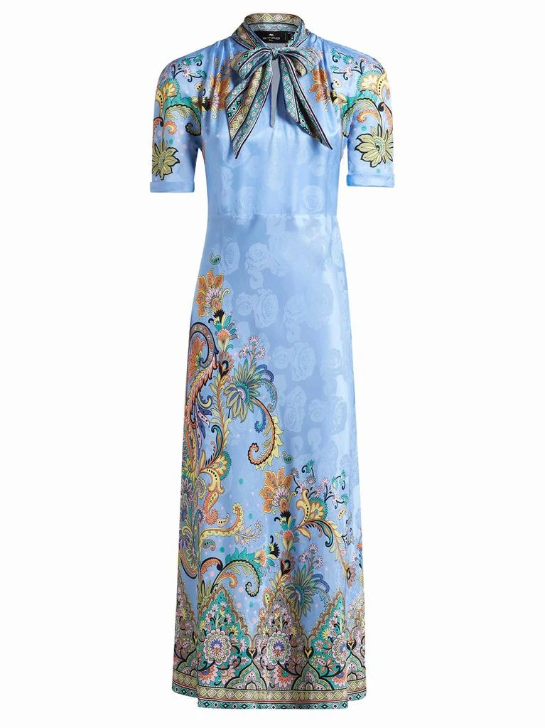 fashion nova long blue dress Etro Dress Navy Floral Print Satin Jacquard Size 42 V-Back Shift –  Celebrity Owned main image 1
