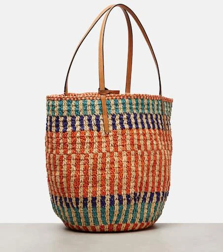 Valentino VLogo leather-trimmed raffia tote bag 4