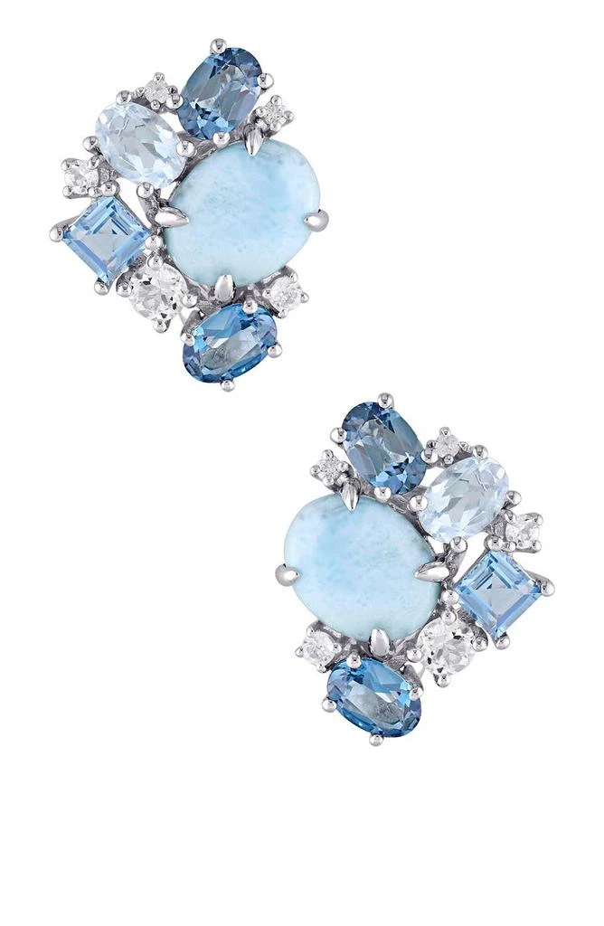 DELMAR Sterling Silver Larimar, London, Sky Blue 
White Topaz Cluster Earrings