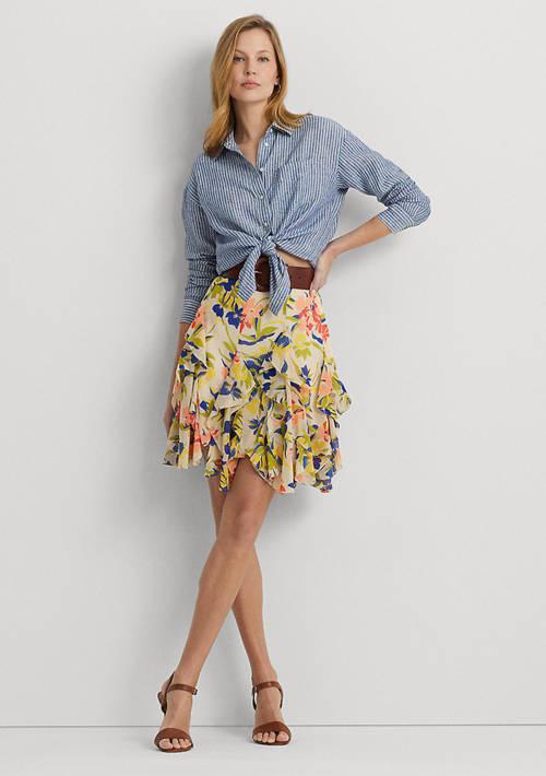 Ralph Lauren Ralph Lauren Floral Ruffle Trim Georgette Skirt CREAM-MU 14 -  Dresses \u0026 Skirts - BeyondStyle