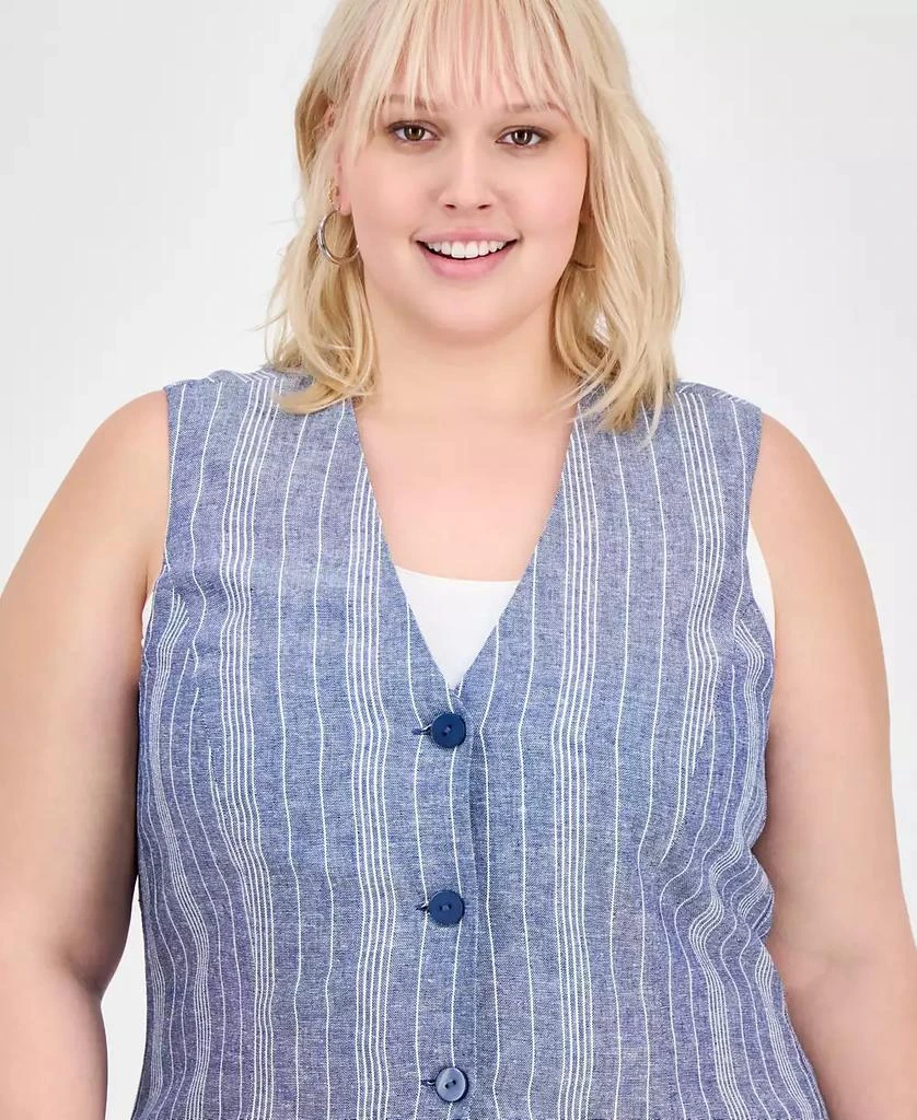 And Now This Trendy Plus Size Striped Three-Button Vest, Exclusively at Macy's 3
