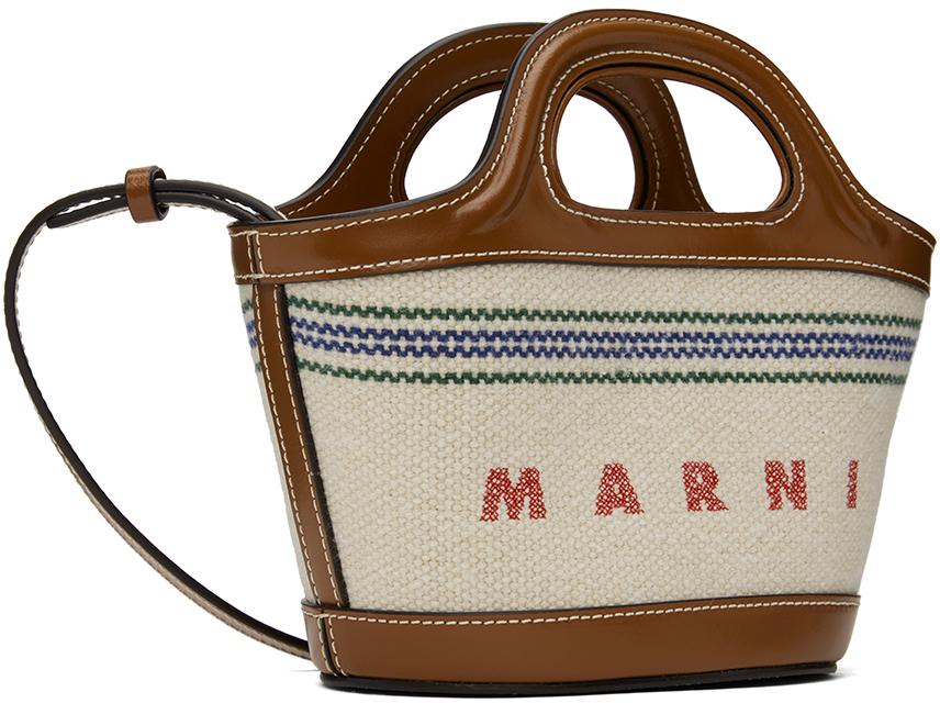 Marni Brown & Beige Tropicalia Micro Leather Striped Tote