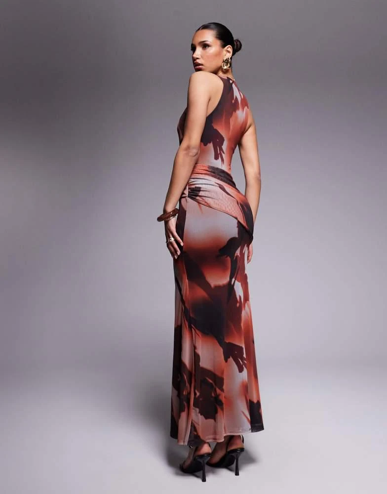 ASOS DESIGN mesh plunge neckline maxi dress with wrap sash detail in  blurred orange print  On Sale Now with Up to 17% Off | Discover Exclusive  Deals & Savings at BeyondStyle