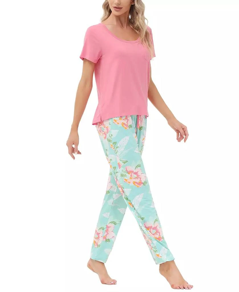 Echo Design Women's Short Sleeve Pocket T-Shirt with Printed Jogger Pants 2 Piece Pajama Set 6