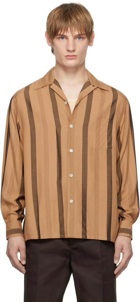 Wacko Maria Brown Striped Open Collar Shirt 1