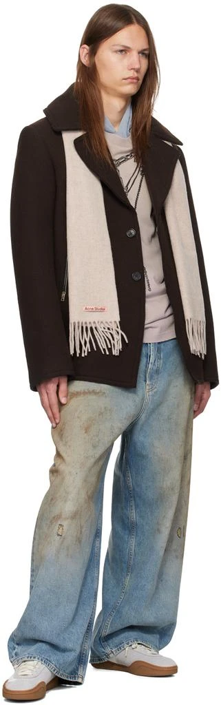 Acne Studios Beige Skinny Fringe Wool Scarf 3