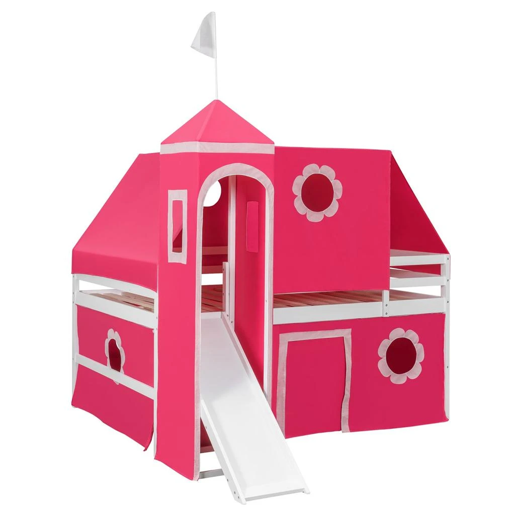 Streamdale Furniture Streamdale Full Size Loft Bed with Slide Pink Tent and Tower - Pink 6