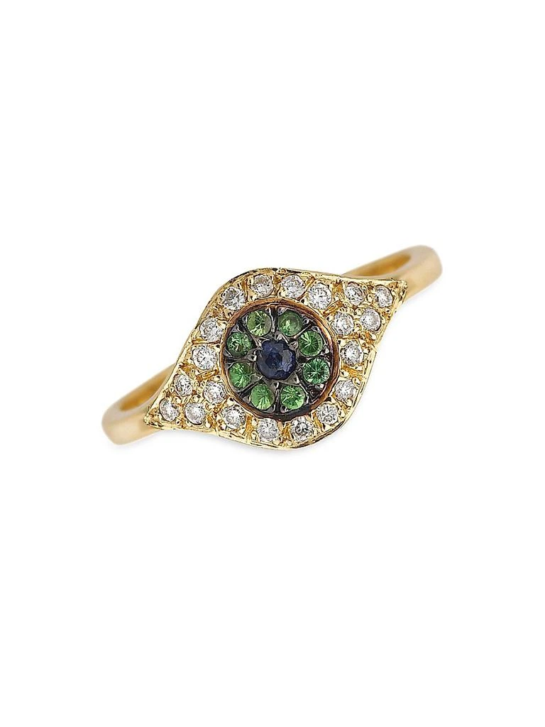 Ileana Makri Evil Eye 18K Yellow Gold, Diamond, Tsavorite 
Sapphire Cats Eye Ring