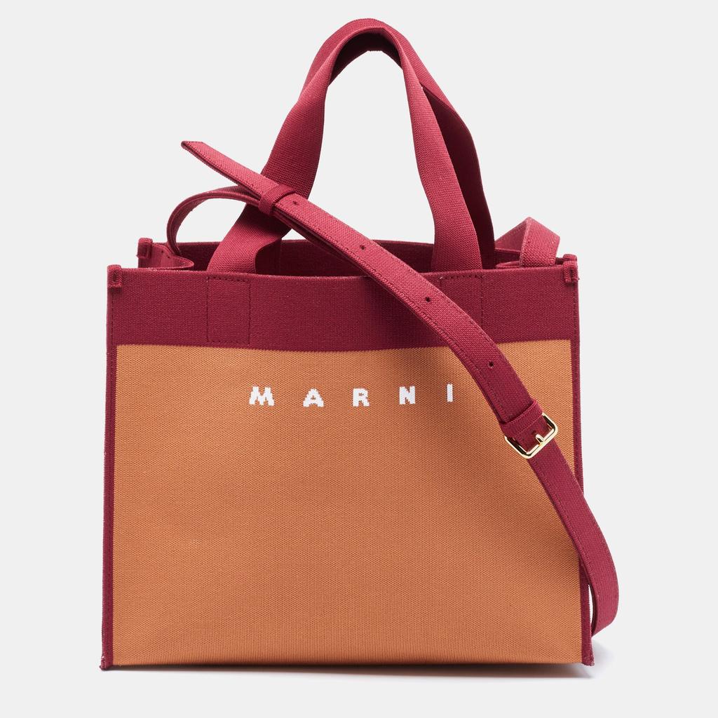 Marni Burgundy/brown Jacquard Canvas Logo Tote - Tote Bags