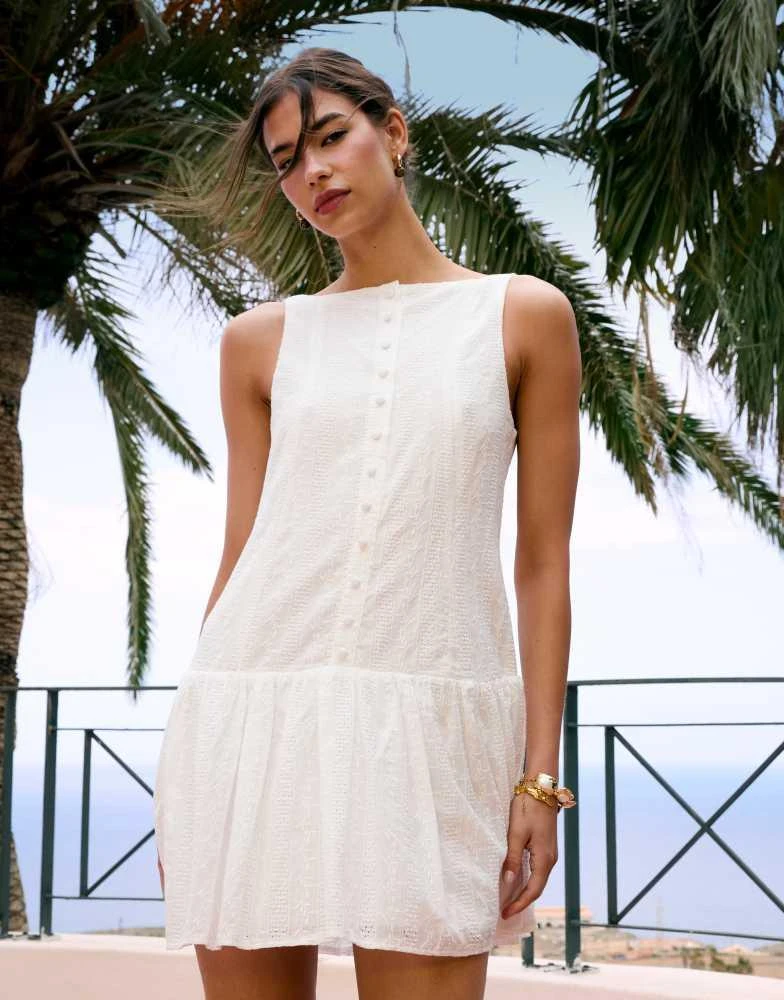 green emerald velvet dress Sky Blue Eyelet Sleeveless Cotton Mini Dress main image 1