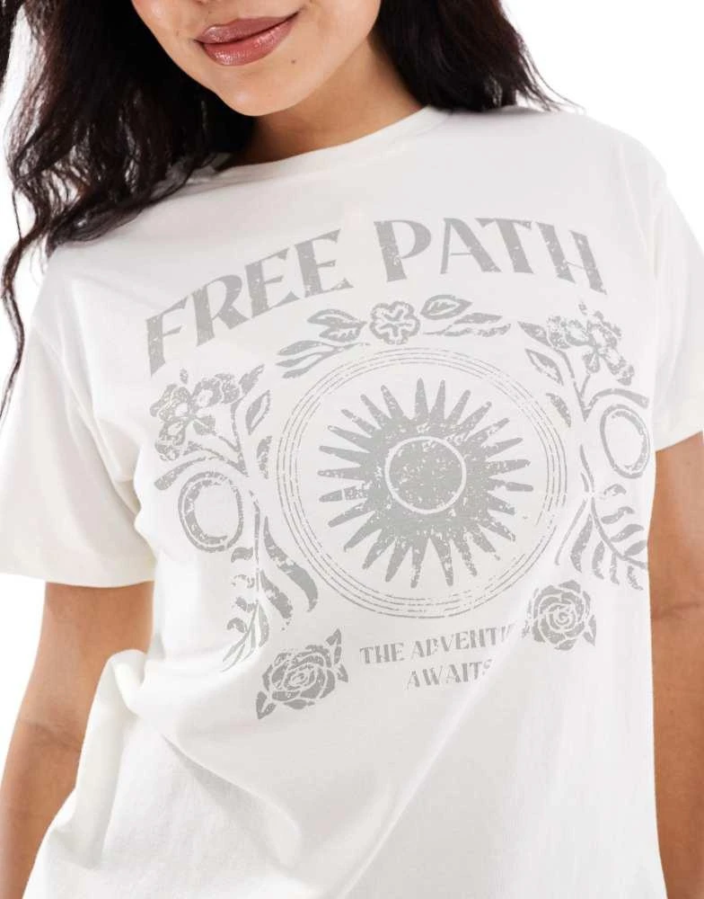 Pull&Bear Pull&Bear 'Free Path' tonal graphic t-shirt in ecru 4