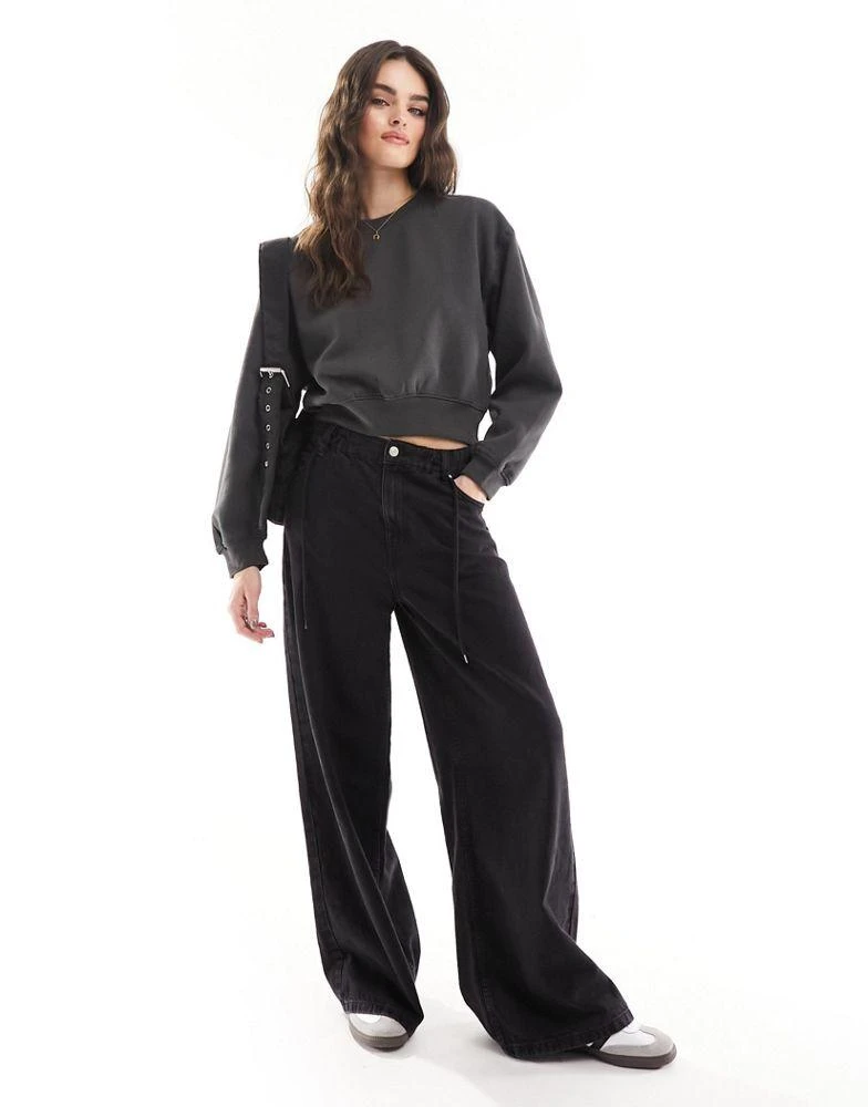Weekday Weekday crop volume sweatshirt in dark grey 2