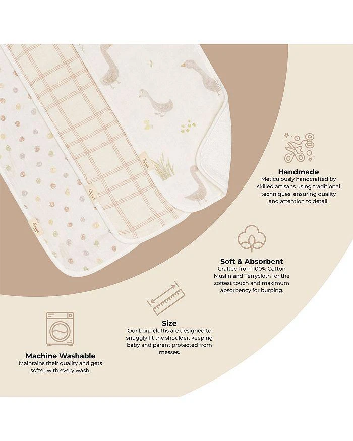 Crane Baby Charlie Burp Cloth Set, 3 Pack 4