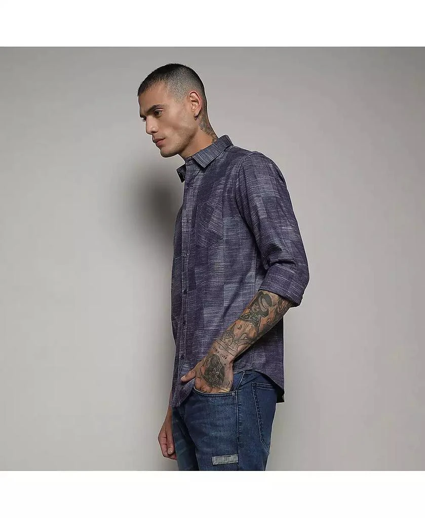 Campus Sutra Men
s Steel Blue Heathered Denim Check Shirt 4