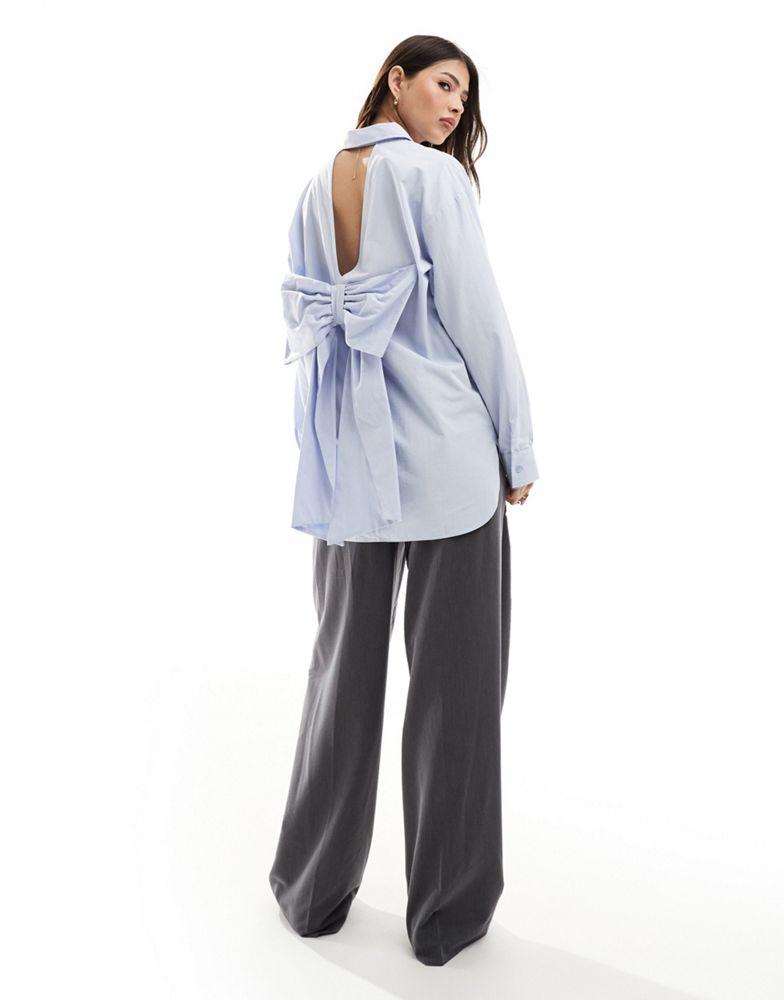 Miss Selfridge Miss Selfridge oversized bow back poplin shirt in blue