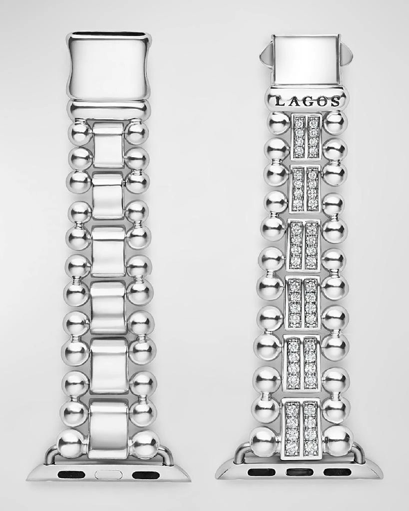 LAGOS Smart Caviar Sterling Silver Spark Diamond 2 Row 38mm Apple Watch Band 6