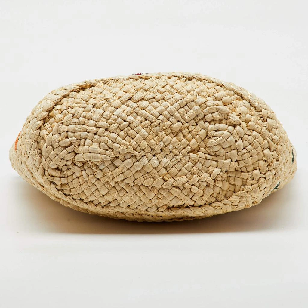 Tory Burch Tory Burch Beige/Green Woven Straw and Leather Embroidered Fruit Emerson Tote 6