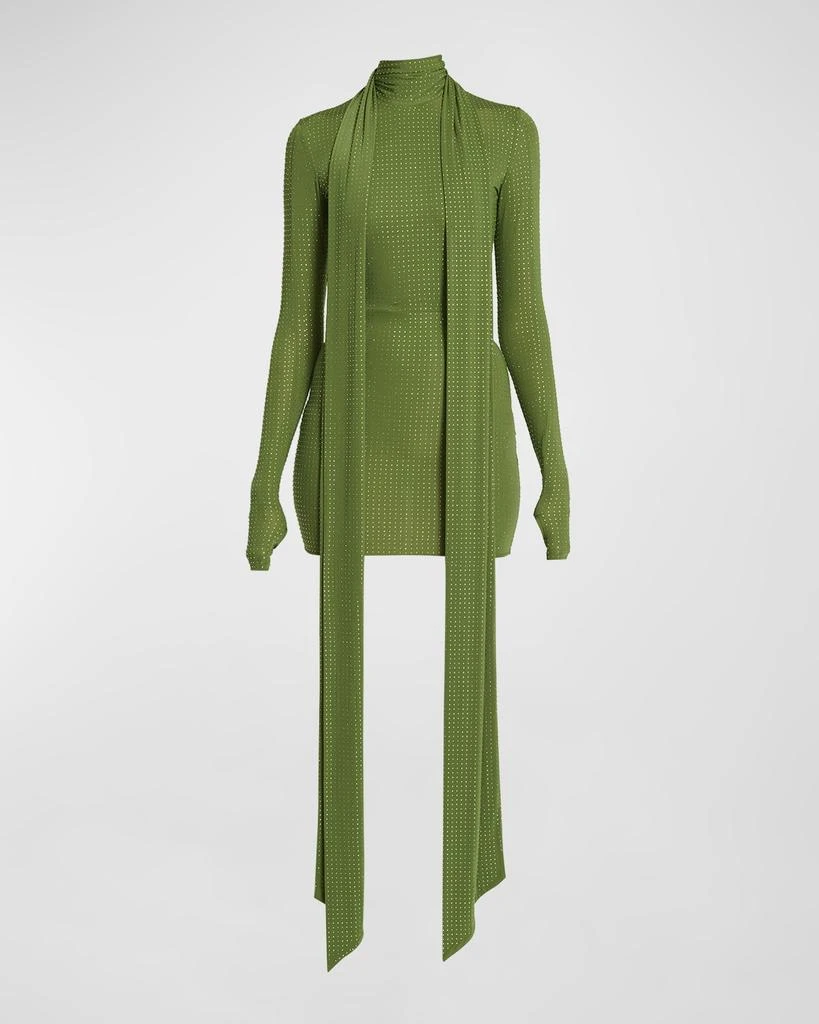 Alex Perry Crystal Embellished Long-Sleeve Scarf-Neck Mini Dress 1