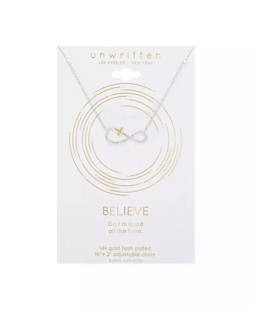 Unwritten 14K Gold Flash Plated Cubic Zirconia Cross Infinity Pendant Necklace