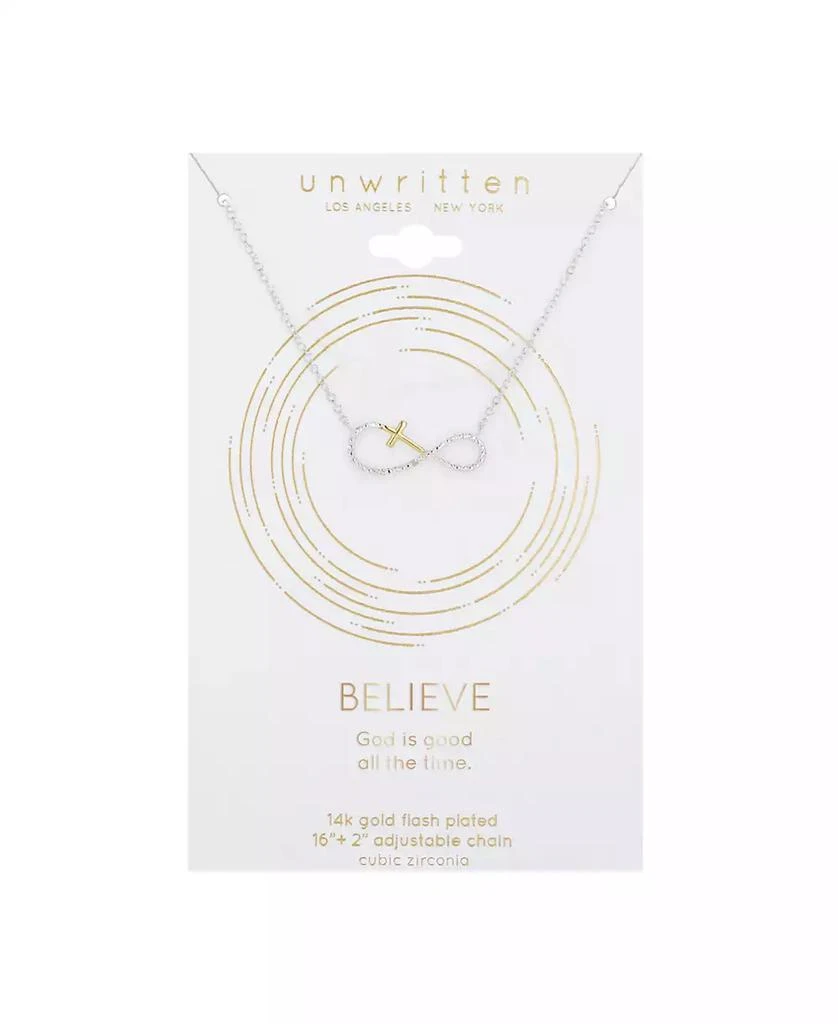 Unwritten 14K Gold Flash Plated Cubic Zirconia Cross Infinity Pendant Necklace 2