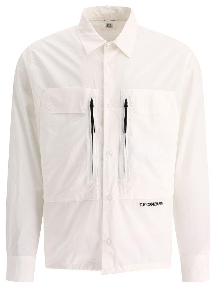 C.P. Company C.P. Company Logo Embroidered Buttoned Poplin Overshirt