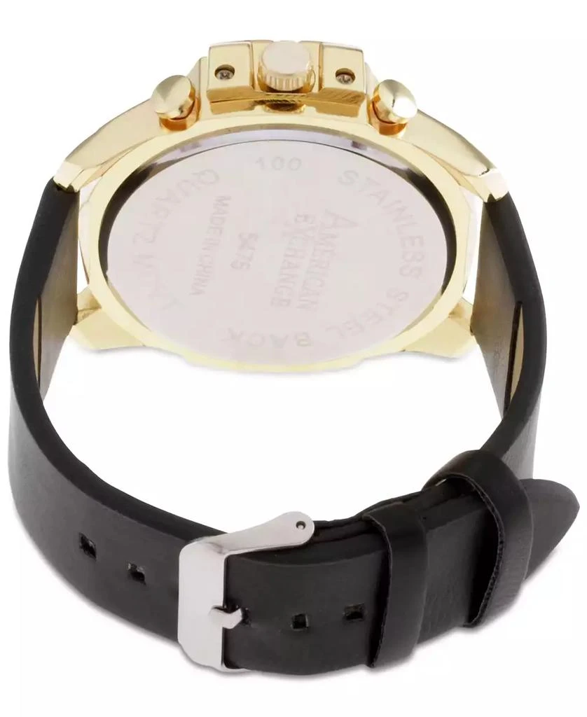 American Exchange Men's Black Leather Strap Watch 52mm Gift Set 5