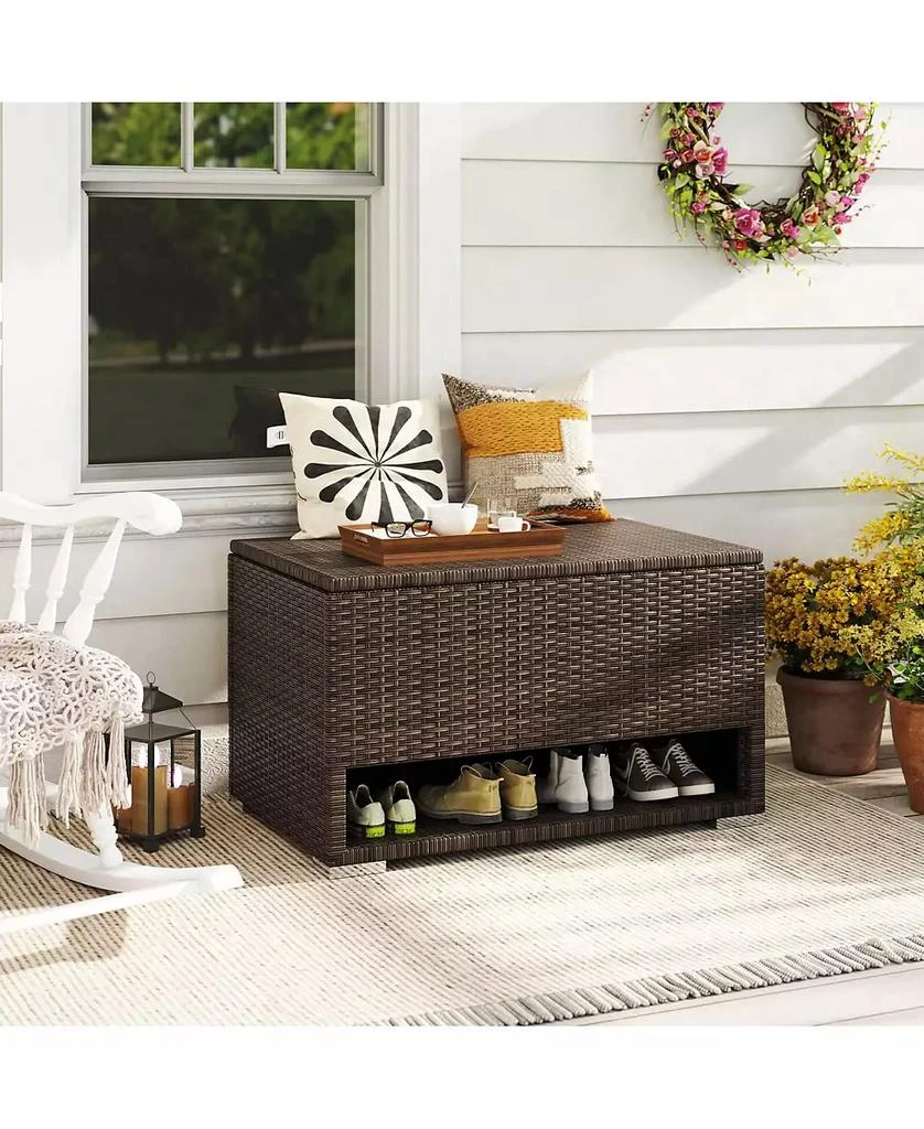 Costway 48 Gallon Deck Box with Shoe Rack Waterproof Liner Lid Outdoor Storage Box 2