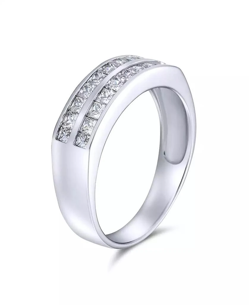 Bling Jewelry Two Row Cubic Zirconia Channel Set Princess Cut AAA CZ Anniversary Wedding Band Ring For Women925 Sterling Silver 2