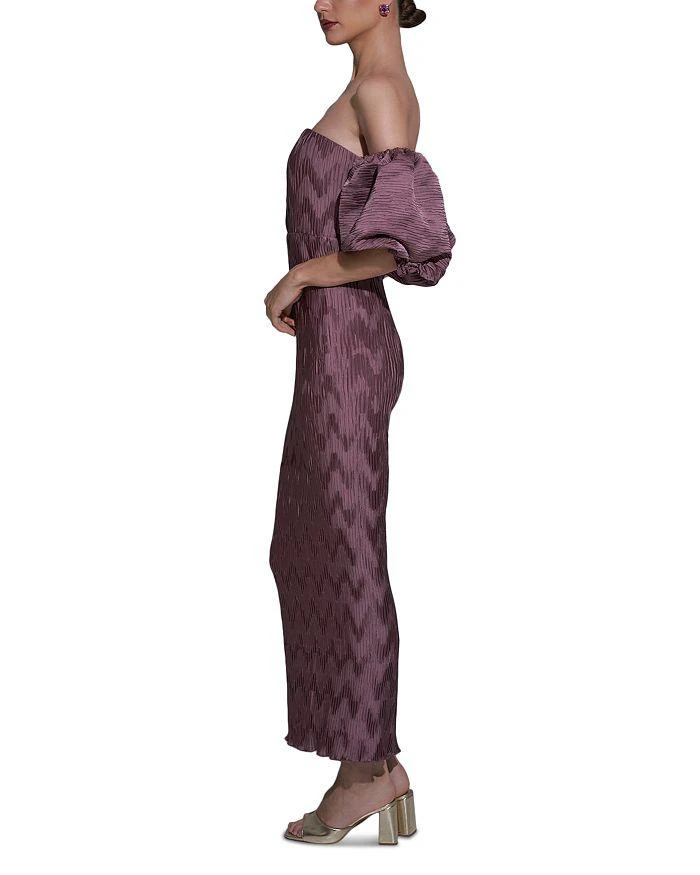 L'IDEE Off-the-Shoulder Puff Sleeve Pleated Gown 3