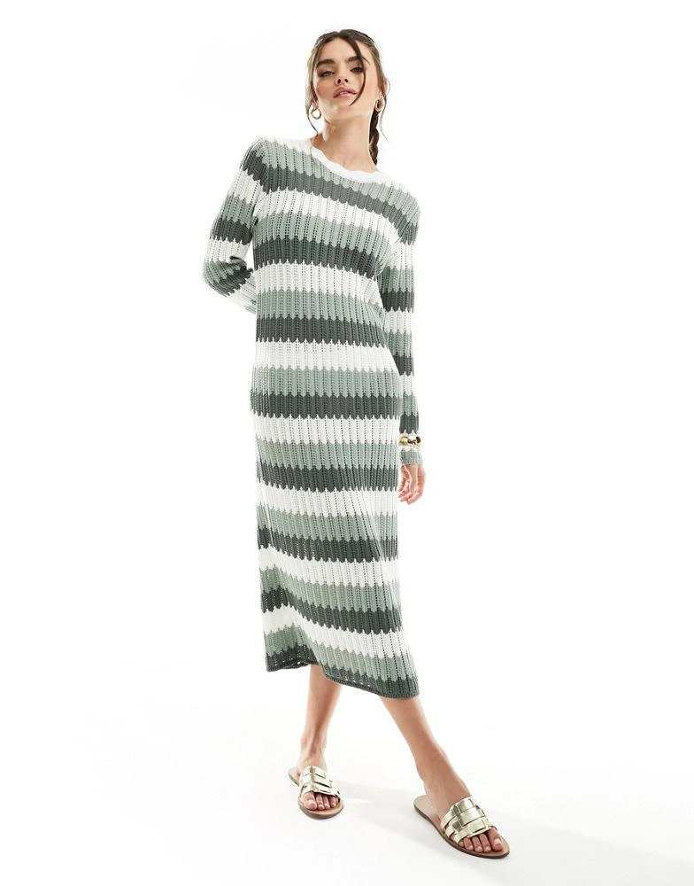 Object Object crochet knit maxi dress in sage green multi stripe 4