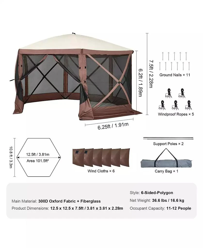 Slickblue Quick Set Pop Up Screen Tent 6 Sided Canopy with Privacy Cloths and Mosquito Netting 3