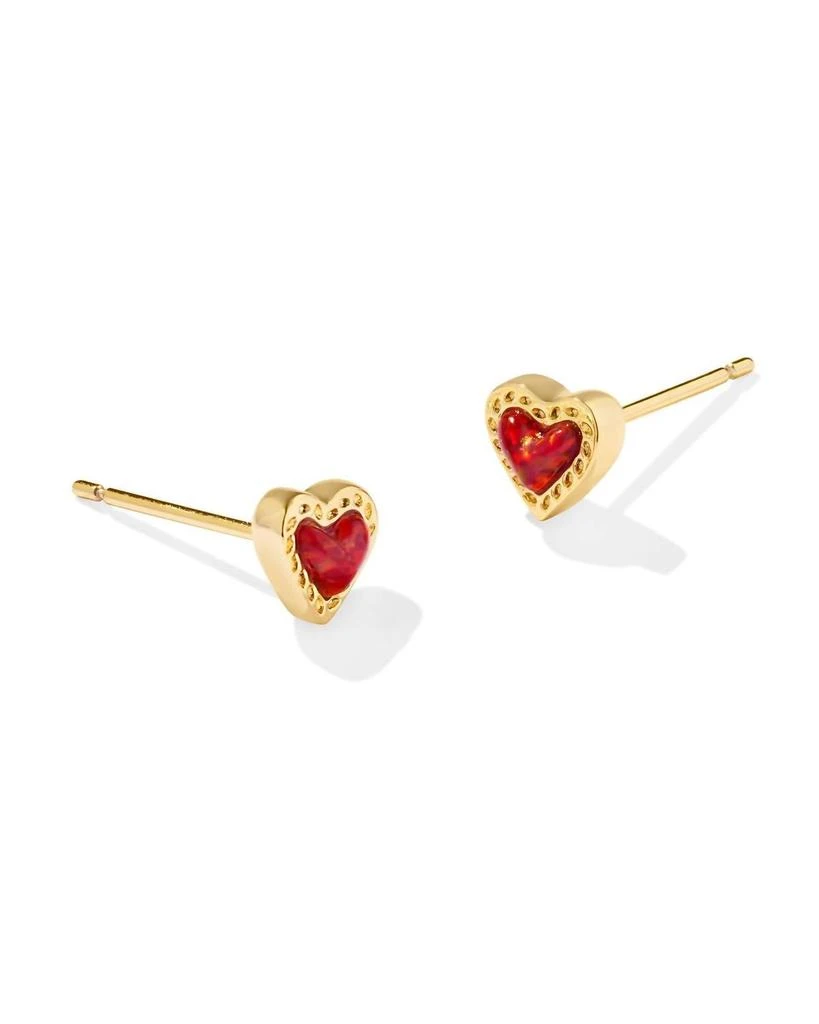 Kendra Scott Women's Mini Ari Heart Stud Earrings In Gold/red Kyocera Opal 1