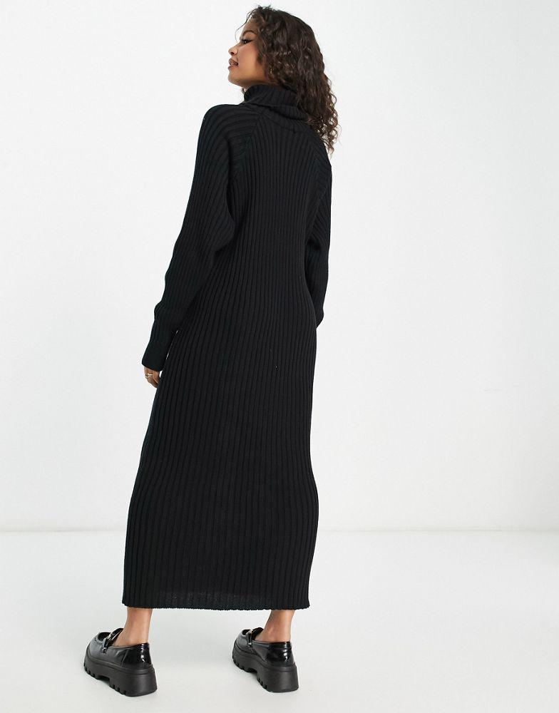 Y.A.S. YAS knitted roll neck midi dress in Black - BLACK