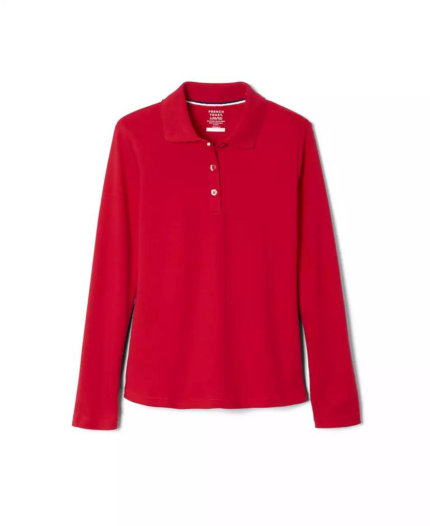 French Toast Little Girls Uniform Long Sleeve Interlock Knit Polo with Picot Collar