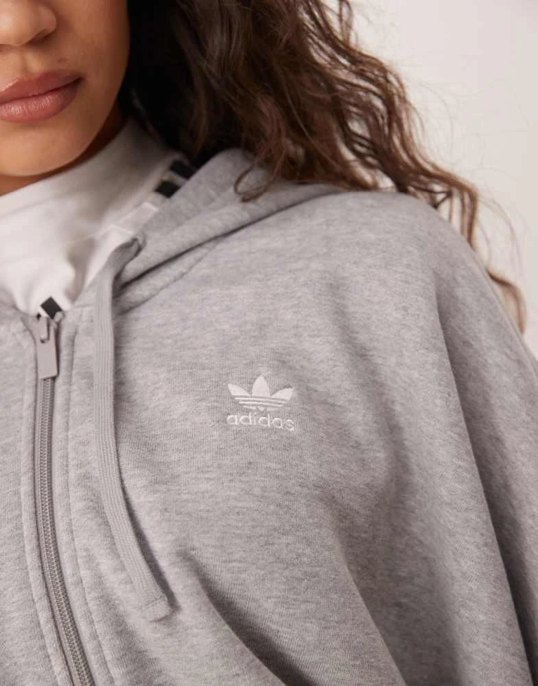Adidas adidas Originals Essentials short full-zip french terry hoodie in medium grey heather 4