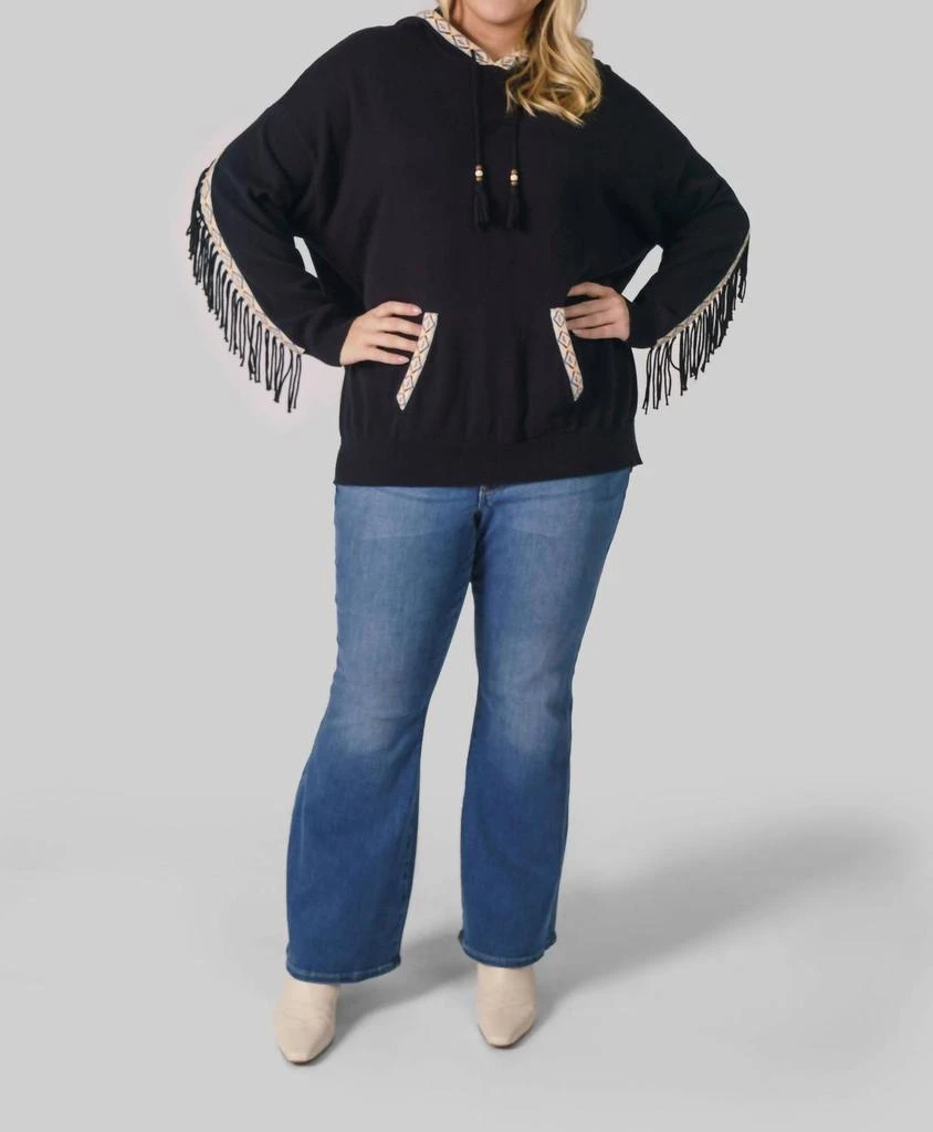 Minnie Rose Minnie Rose - Cotton Cashmere Embroidered Fringe Hoodie - Plus
