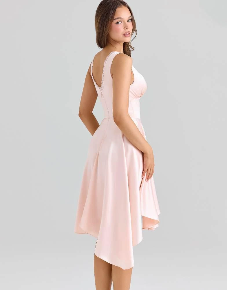 House of CB House of CB Sabella pink satin asymmetric handkerchief hem midi dress in pink 4