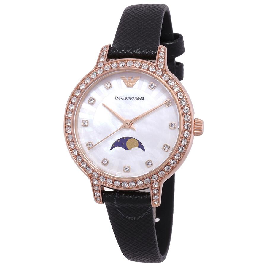 Emporio Armani Emporio Armani Cleo Quartz Moon Phase White Mother of Pearl Dial Ladies Watch AR11514