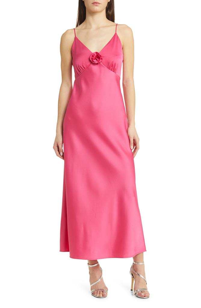 Charles Henry Rosette Empire Waist Satin Slipdress