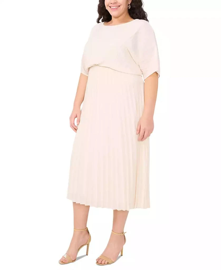 MSK Plus Size Round-Neck Flutter-Sleeve Pleated Midi Dress 3