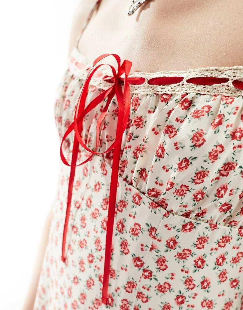 Kiss The Sky Kiss The Sky bow detail ditsy floral print cami maxi dress in cream and red 3