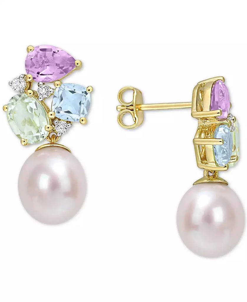 Macy
s Cultured Freshwater Pearl (9mm)
Multi-Gemstone (4-3/4 ct. t.w.) Drop Earrings in 18k Gold-Plated Sterling Silver