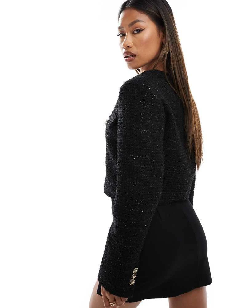 Forever New Forever New metallic boucle jacket in black 2