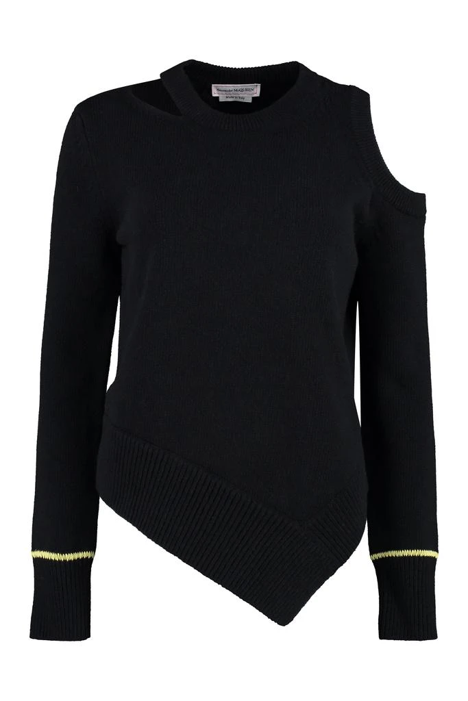 ALEXANDER MCQUEEN BLACK CUT-OUT ASYMMETRIC PULLOVER 1