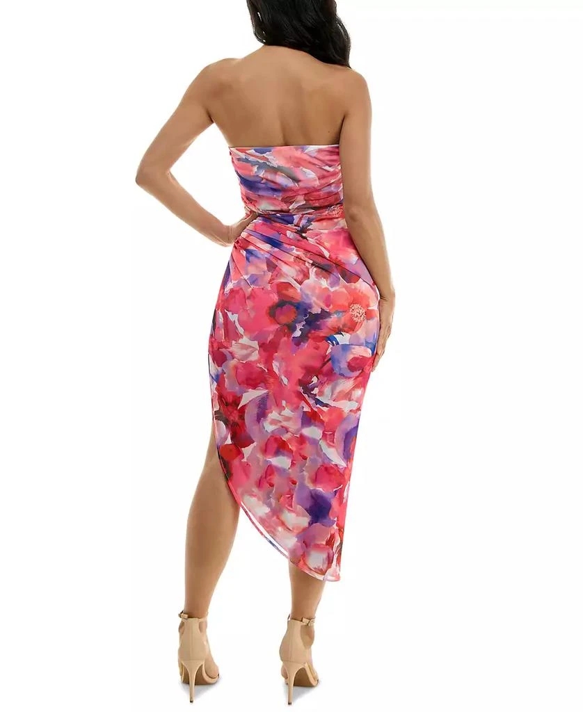Emerald Sundae Juniors' Strapless Ruched Mesh Bodycon Midi Dress - Fuschia - Size XS