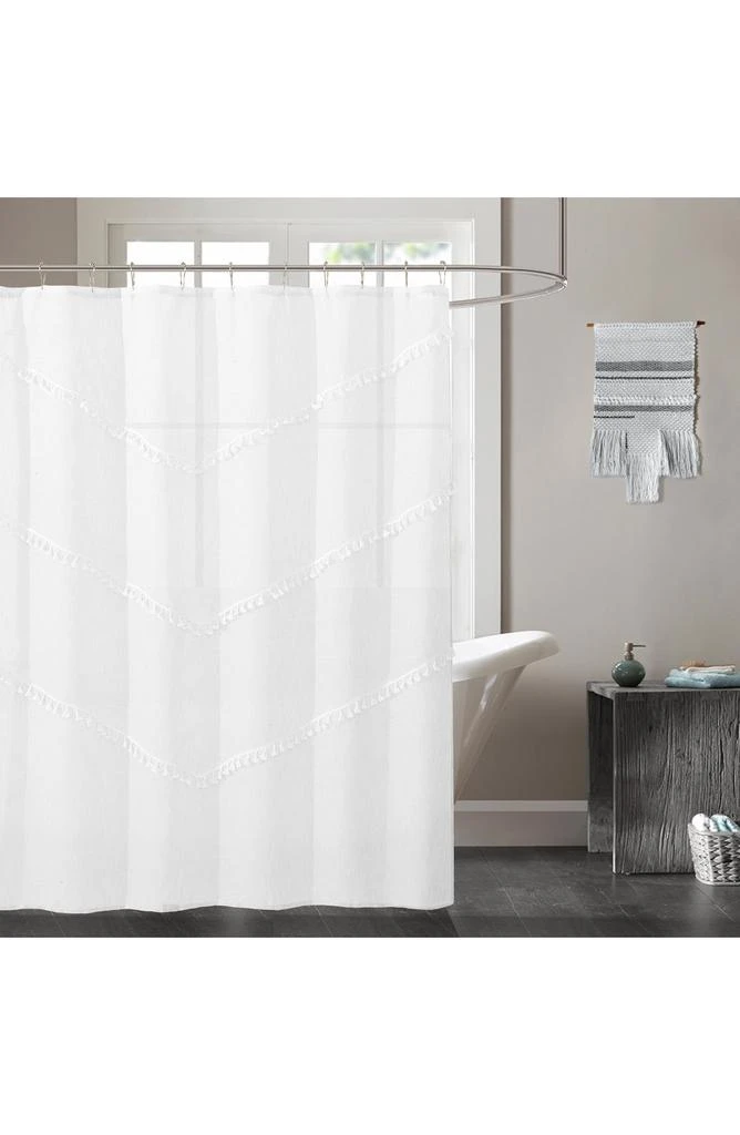 DAINTY HOME Tassel Trim Shower Curtain 1