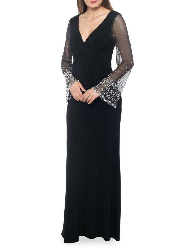 Marina Embellished Bell Sleeve Gown BLACK 6 Dresses Skirts Free Shipping BeyondStyle