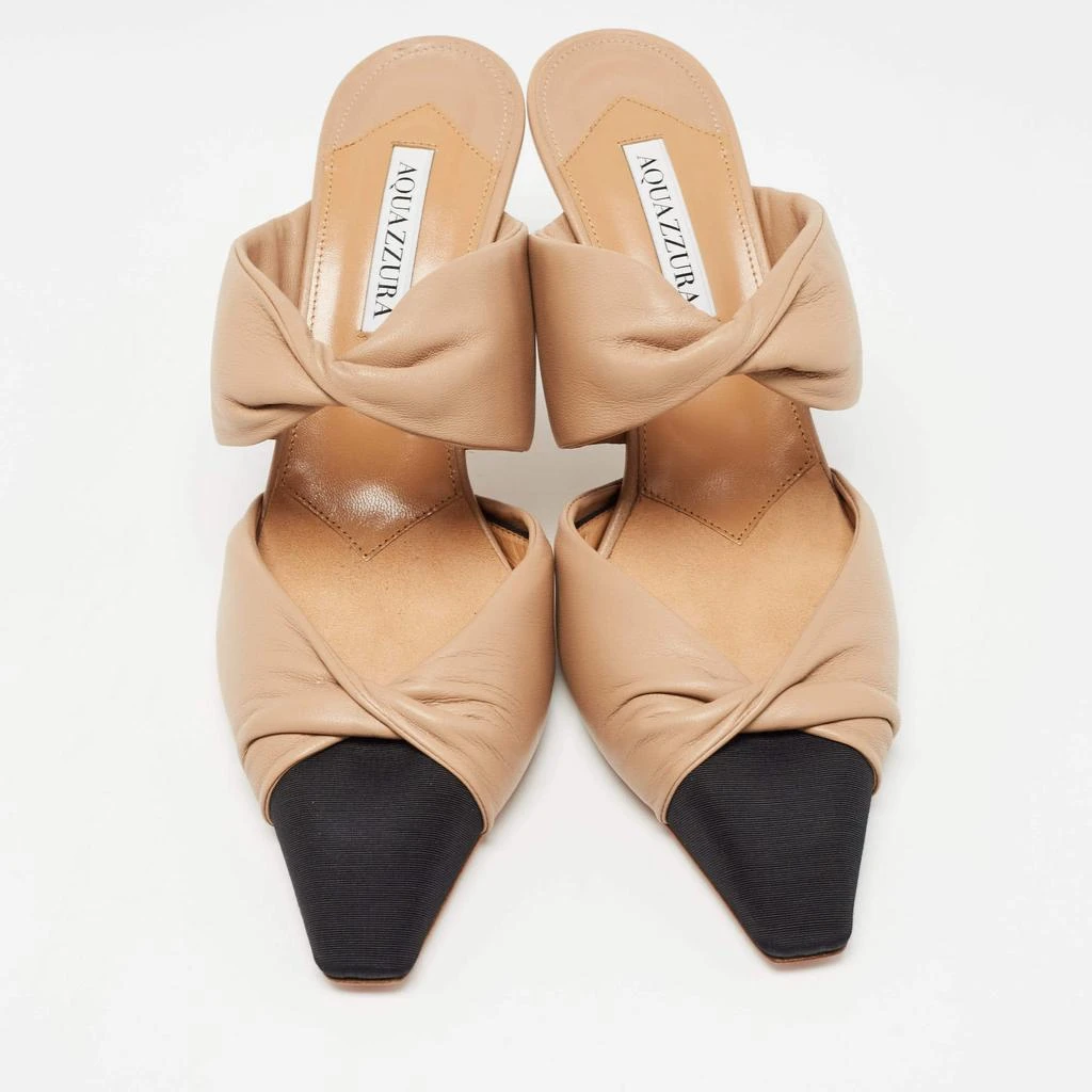 Aquazzura Aquazzura Beige/Black Leather and Grosgrain Twist Puffy Mules Size 41 3