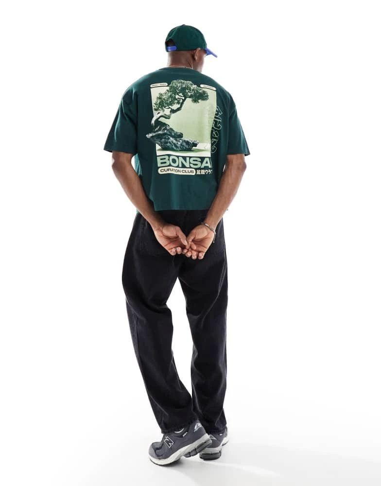 ASOS ASOS DESIGN boxy oversized t-shirt with bonsai graphic in dark green 1